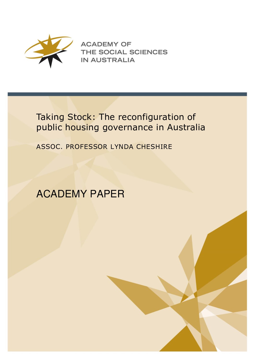 Academy Paper 8 Taking Stock The reconfiguration of public housing governance in Australia Final 1 pdf 1