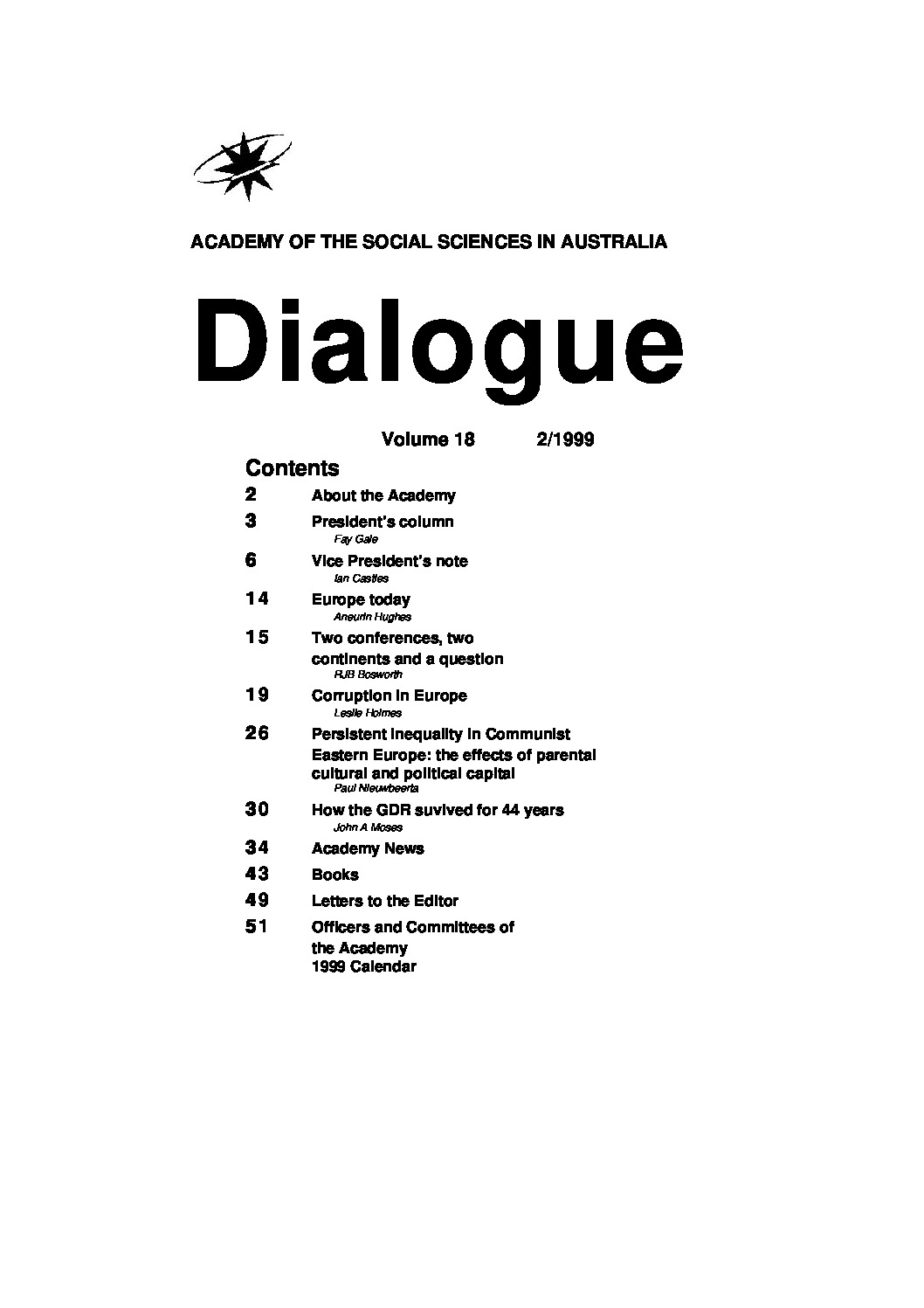 1999: Dialogue Volume 18 – Number 2