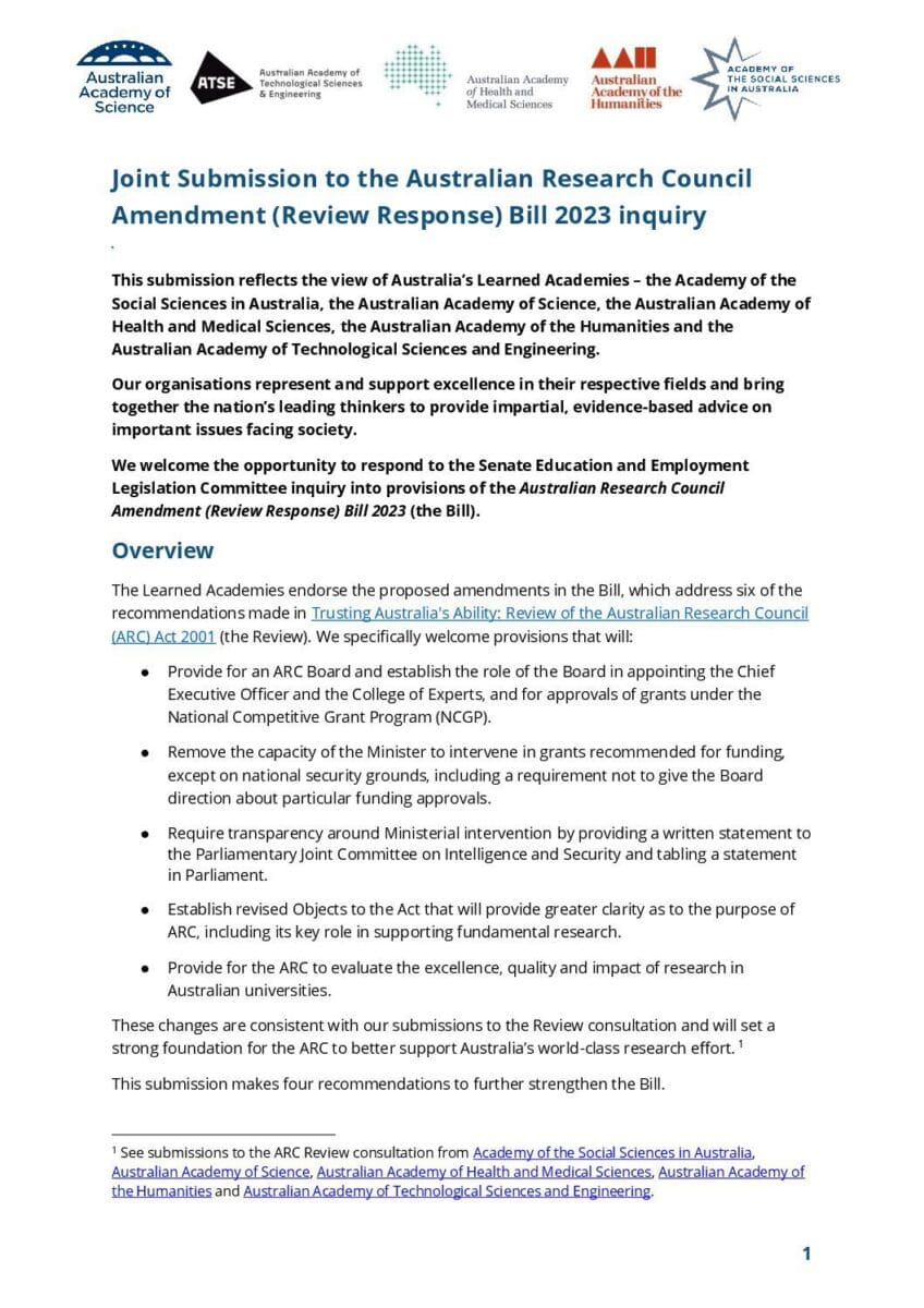 240119 Joint Learned Academies Submission Arc Amendment Review Response Final 2 Pdf