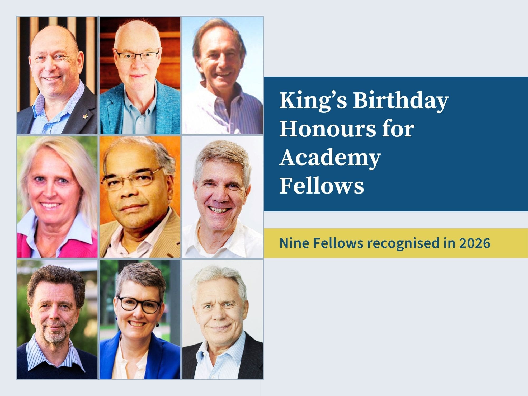 Nine Academy Fellows recognised in 2026 King’s Birthday Honours List